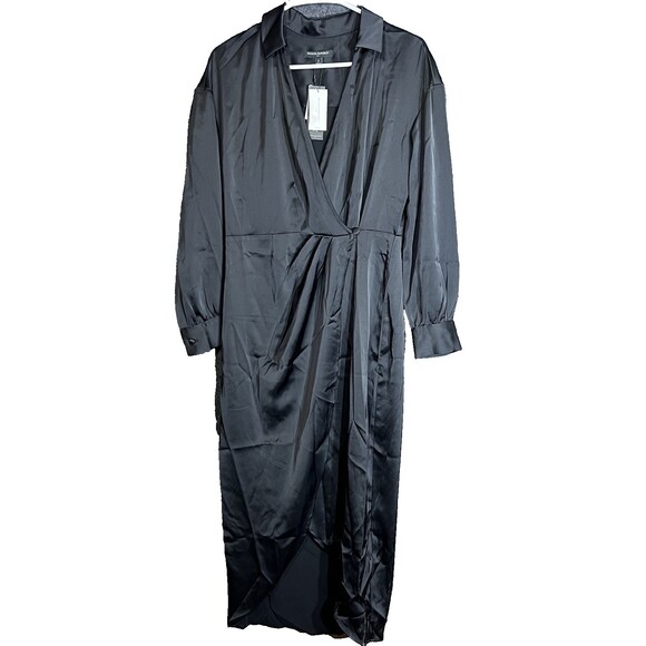 New Banana Republic Black Satin Wrap Dress Womens Size 2P Petite Party Formal - Picture 2 of 13